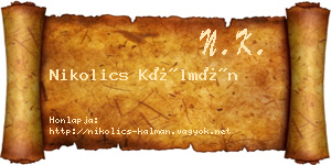 Nikolics Kálmán névjegykártya